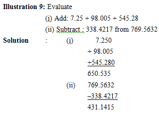 addition and subtraction of decimal numbers